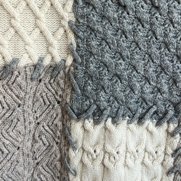 Sundance Lambswool Blend Patchwork Mixed Knit Cowl Neck Button Sweater - Picture 5 of 10